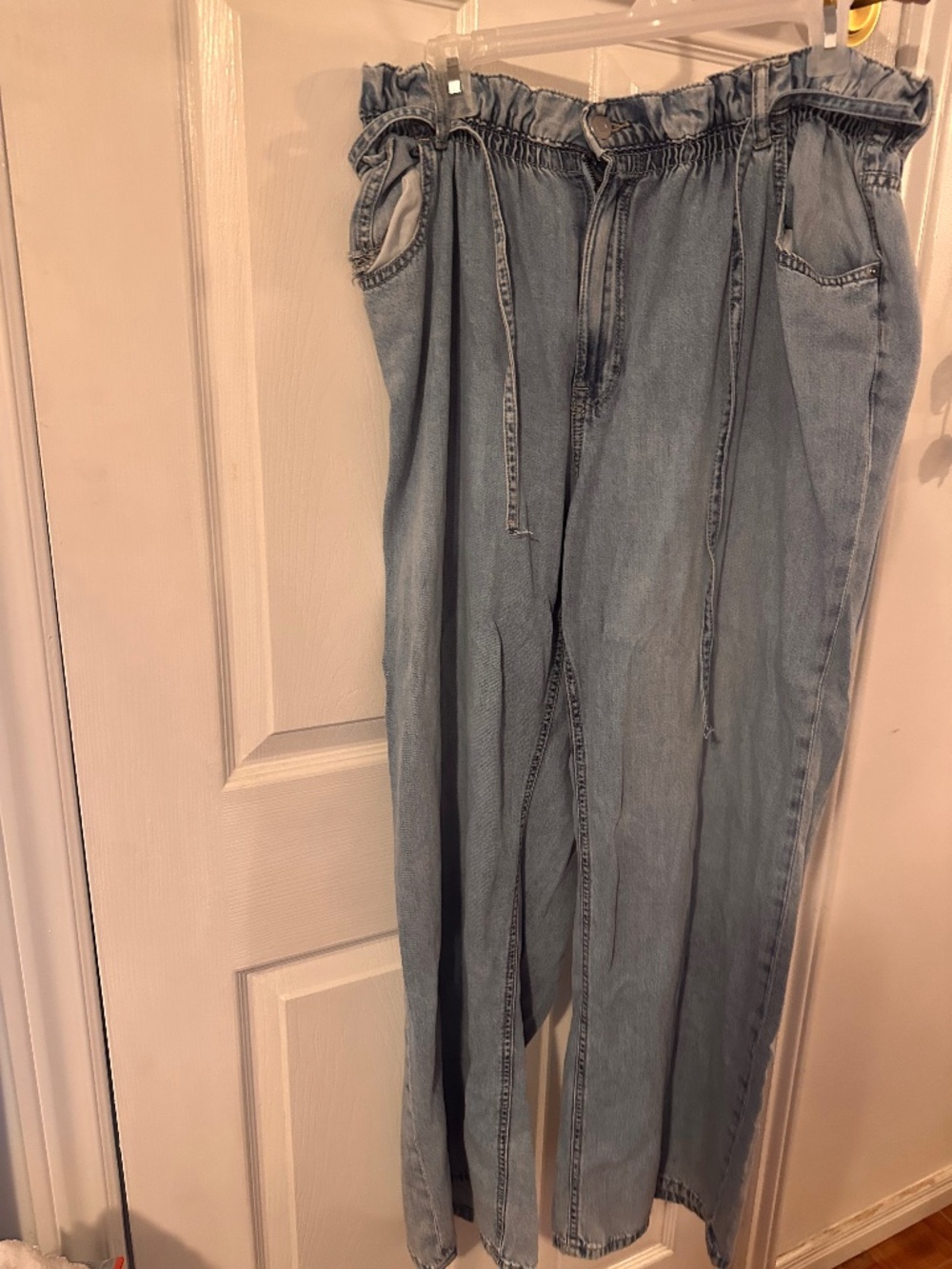 Pull On light denim pant with elastic waist and drawstring